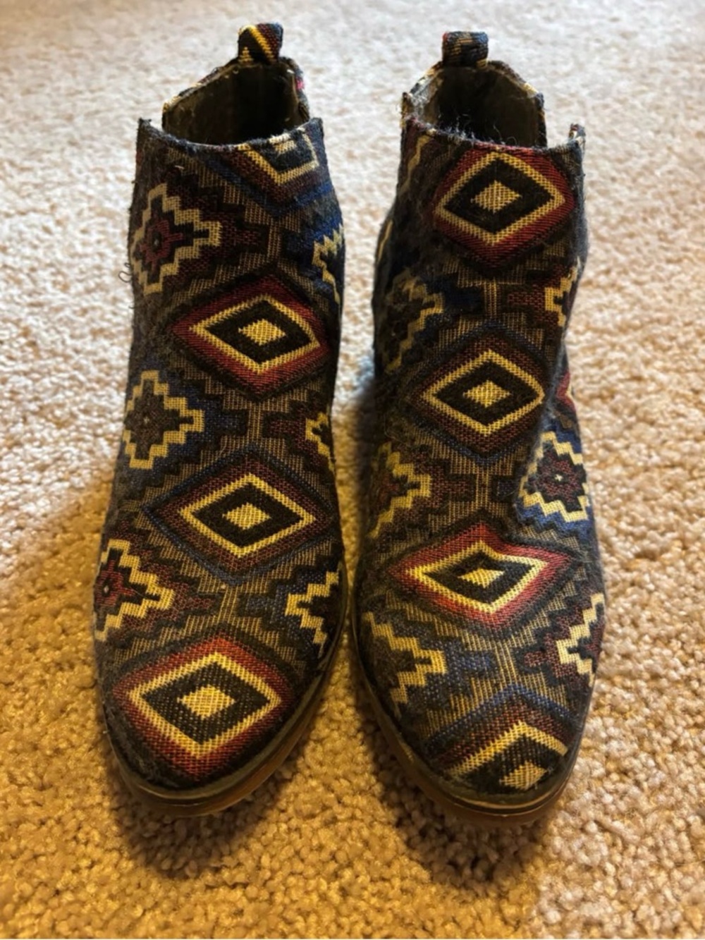 Dancing Days Southwest Aztec Geometric Textile Patterned Boho Booties
